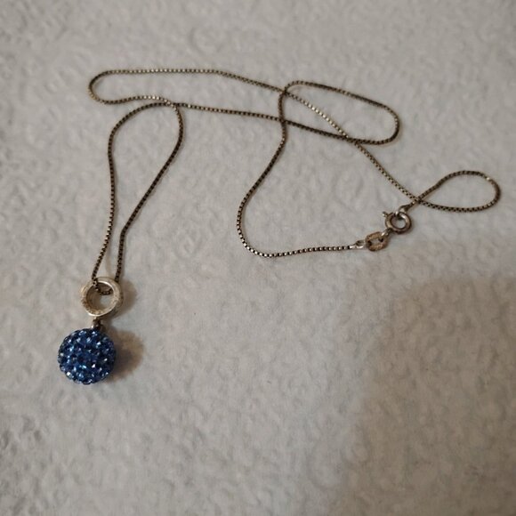 Elegant Blue Sparkly Pendant Sterling Silver 925 Italy Chain Necklace 8.5' /half - Picture 1 of 9